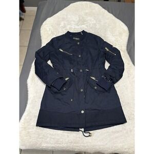 Guess Womens Navy Blue Zip Snap Winter Jacket Size Medium Coat‎ Quilted Lined